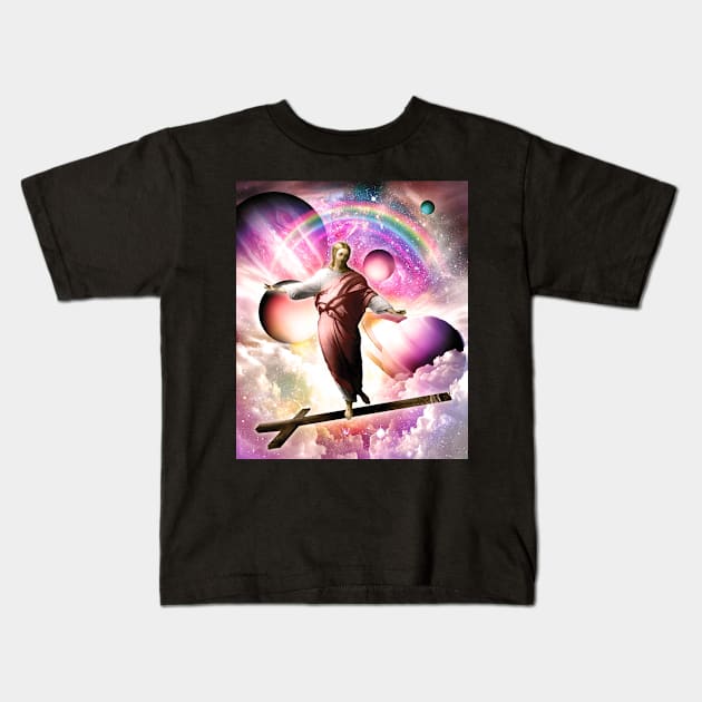 Jesus In Space Kids T-Shirt by Random Galaxy